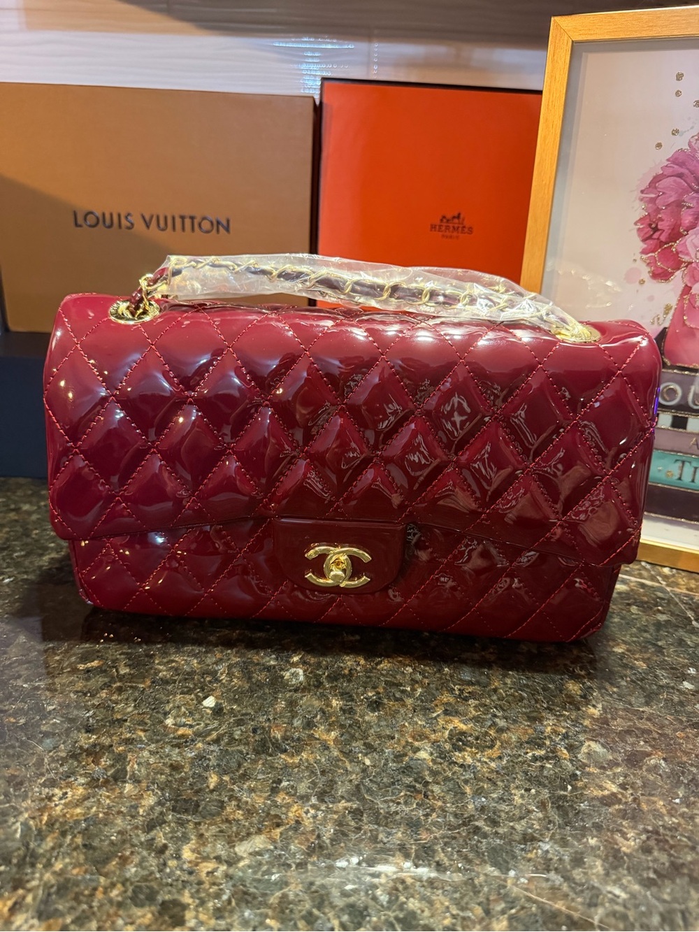 C Classic Flap Bag in Burgundy Patent Leather GHW